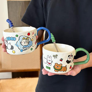 Cute Animal Cartoon Ceramic <strong>Childrens</strong> <strong>Mug</strong> With Handle And Spoon For Milk Breakfast Party Use Spring 2025 - Product Image 5