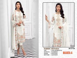 Traje pakistaní Georgette de imitación pesado de diseños tradicionales con trabajo bordado Salwar Kameez con Dupain para novia - Product Image 4