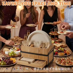 Wooden Cutlery <b>Storage</b> <b>Box</b> With Drawer Multi Functional <b>Kitchen</b> Organizer Rectangular Standing Type - Product Image 3