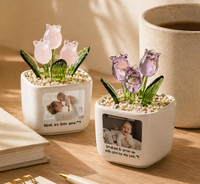 Pot de fleurs en verre personnalisé en forme de tulipe, mini pot de tulipe soufflé à la main, décoration de bureau, cadeaux créatifs, décoration de la maison, cadeau floral pour maman