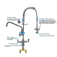 Robinet de pré-évier pour lave-vaisselle 1,42 GPM, robinet de cuisine à double poignée extractible en laiton, à montage sur plan, de type industriel
