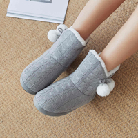 Chaud épais solide tricoté tresse thermique maison pantoufles chaussures avec anti-dérapant polaire Sherpa chaussettes hiver fourrure boules-Logo sur le corps