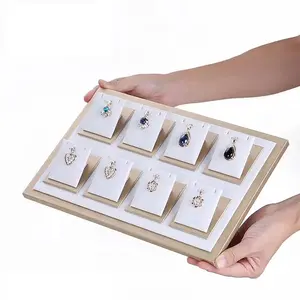 DOC Stock Gold Jewelry Display Tray For Exhibitor Leather Ring Necklace Earrings Display Trays