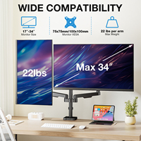 Nouveau support double moniteur entièrement réglable pour écrans de 17 à 34 pouces, VESA 100x100 mm, 22 lb par bras, rotation à 360°, inclinaison à 90°, inclinaison de -45/+90°