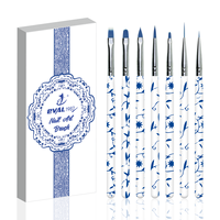Nouvel ensemble de 7 pinceaux professionnels pour manucure, motif porcelaine bleue et blanche, manche en acrylique, pour détails et nail art