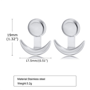 Boucles d'oreilles clous ancre en acier inoxydable plaqué or, motif lune, pour femmes, vente en gros - Product Image 5