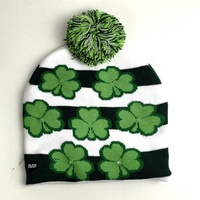 Haiwin Party St Patricks Day Accessoires Green Lucky Irish Shamrock Beanie Chapeau d'hiver en tricot pour femme et homme