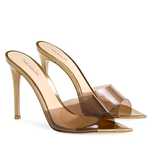 Sandales cuir et PVC dorées à talons hauts pour femme, chaussures Sexy, vente en gros, nouvelle collection été 2021