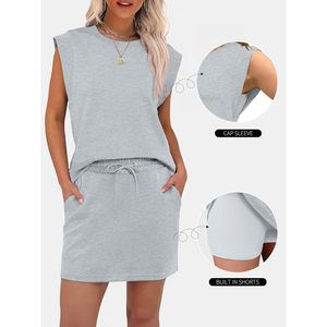Conjunto de 2 Piezas para Mujer, Verano, Top de Manga Corta y Falda, Deportivo, Transpirable, Tejido, Cuello Redondo, para Entrenamiento, Tenis, Viajes - Product Image 4