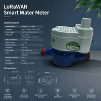 Medidor de Flujo de Agua Ultrasónico Inteligente Inalámbrico LoraWAN IP68 con Lectura Remota AMR IoT RS485 Modbus M-Bus Válvula DN15 Latón