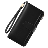 Dompet Wanita Kulit Imitasi Mewah, Tempat Kartu Kredit, Anti RFID, Lapisan Nilon, Panjang, Kapasitas Besar, Clutch Tali Pergelangan Tangan
