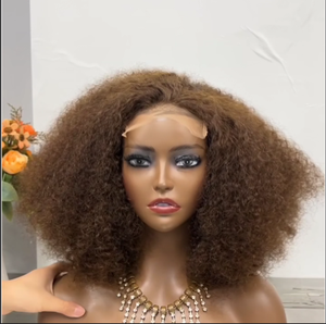 Parrucca Afro riccia <span class=keywords><strong>Big</strong></span> <span class=keywords><strong>Bang</strong></span> 4*4 13*4 trasparente in pizzo anteriore capelli umani parrucca marrone colore naturale pizzo frontale senza colla - Product Image 1
