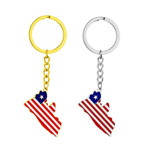 Llavero con Colgante de Bandera Nacional de <span class=keywords><strong>Liberia</strong></span> de Acero Inoxidable de Fábrica, Chapado en Oro de 18K, Colgante con Mapa de <span class=keywords><strong>Liberia</strong></span> - Product Image 1