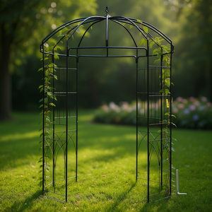 Arco de jardín de hierro forjado resistente, 9 pies de alto x 6.6 pies de ancho, en forma de jaula para pájaros, color negro, para plantas trepadoras. - Product Image 2