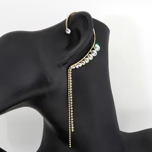 Brincos de bronze femininos, joias de bronze com zircônia brilhante, diamante longa com clipe não piercing