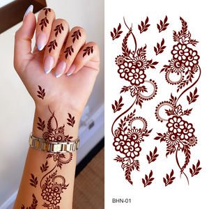 Adesivos de Tatuagem Temporária de <span class=keywords><strong>Henna</strong></span> Marrom Personalizados Padrão de Renda Tatuagens Falsas Flor de Mandala Misteriosa e Sexy Adesivo de <span class=keywords><strong>Henna</strong></span> à Prova d'Água - Product Image 1