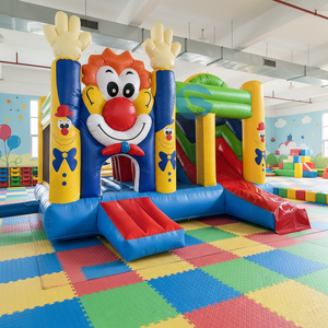 Château gonflable pour enfants avec toboggan, thème clown de dessin animé, pour intérieur et extérieur, aire de jeux de centre commercial, matelas pneumatique, <span class=keywords><strong>trampoline</strong></span> - Product Image 1