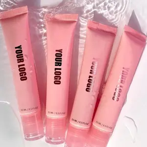 Juicy Mirror-shine Gloss bibir, kosmetik pelembap bibir gel & Gloss Label pribadi 2in1 tabung lembut merah muda, Lip Gloss tidak lengket