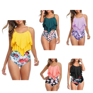Women Sexy Swim Suits High Waisted Tankini Swimsuits for Women Flounce Top Tummy Control Bathing Suits Slimming Swimwear