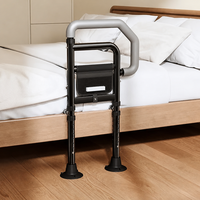 Barre d'assistance de lit réglable à installation sans outil, avec lumière à capteur de mouvement, pieds à ventouse en acier à haute teneur en carbone, hauteur réglable en 14 niveaux, pour seniors