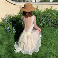 Robe mini trapèze pour femme, à bretelles, dos nu, avec nœud et détails en dentelle, style vintage, sexy et mignon, couleur unie, pour anniversaire, Printemps Été Automne