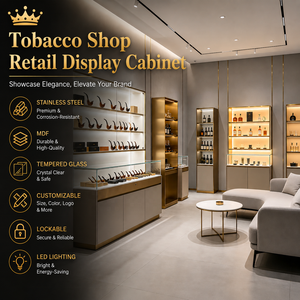 Solutions <span class=keywords><strong>de</strong></span> présentation pour magasins <span class=keywords><strong>de</strong></span> tabac : Vitrine <span class=keywords><strong>de</strong></span> haute qualité en acier inoxydable et verre pour chichas et narguilés avec éclairage LED - Product Image 1