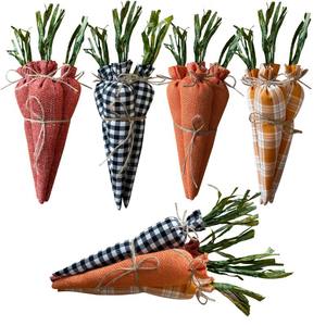 Nouvelles décorations de Pâques : Grandes carottes <span class=keywords><strong>en</strong></span> toile de jute, accessoires à carreaux pour la mise <span class=keywords><strong>en</strong></span> scène sur le thème de Pâques, plateau <span class=keywords><strong>et</strong></span> ornements suspendus - Product Image 6
