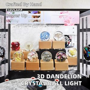 Lámpara Nocturna de Bola de Cristal Recargable con Flor de Diente de León Preservada en Blanco Cálido 3D Harolux, Regalo Personalizado Hecho a Mano en Madera - Product Image 2
