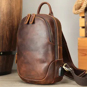 Cross-Border Leather Chest Bag Cowhide Men's Bag Trendy Casual Shoulder Messenger Bag