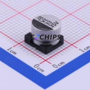 ตัวเก็บประจุแบบอิเล็กโทรไลต์อะลูมิเนียม SMD รุ่น VE-330M1VTR-0806, ขนาด D8xL6.5 มม., 33uF, 20%, 35V, ขา 8 มม. - Product Image 1