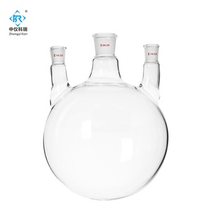 Flacons de laboratoire <span class=keywords><strong>en</strong></span> <span class=keywords><strong>verre</strong></span> à 3 ou 4 cols à haute teneur <span class=keywords><strong>en</strong></span> borosilicate à fond rond ou plat Prix compétitifs pour une utilisation <span class=keywords><strong>en</strong></span> laboratoire - Product Image 1