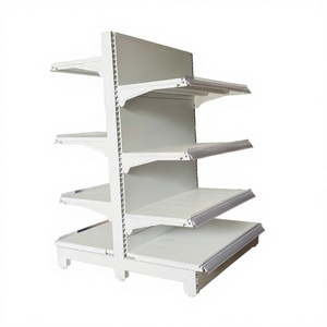 Étagère de présentation double face avec étagères métalliques perforées au dos, structure rectangulaire autoportante avec revêtement époxy - Product Image 3