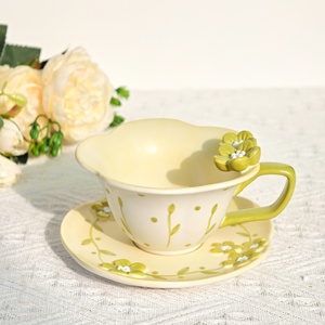 Lelyi sáng tạo Gốm cốc cà phê đặt tay vẽ vẻ đẹp hoa tấm xử lý phương Tây đồ đá uống ly cho cà phê đá nóng - Product Image 4