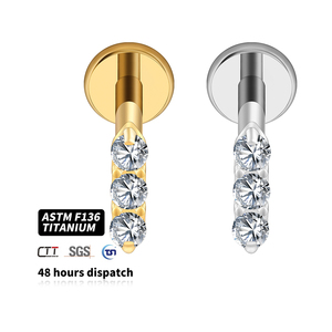 Pendiente de titanio ASTM F136 con triple circonita cúbica en forma de <span class=keywords><strong>flecha</strong></span>, joyería clásica para piercing de cartílago, hélice, <span class=keywords><strong>tragus</strong></span> y lóbulo para mujeres y hombres - Product Image 1