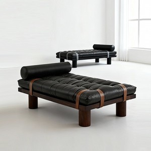 Contemporary Tufted <b>Leather</b> Bench Solid Wood Shoe Changing <b>Stool</b> Living Room Furniture - Product Image 1