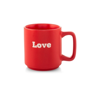 Tazza in ceramica rossa con scritta Love, capacità 320 cc, per caffè e tè - Product Image 1