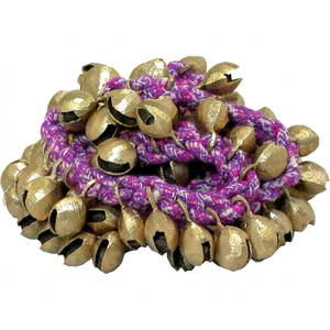 Campanas Ghungroo de Latón con Cuerda Morada, Decoración Tradicional de Campanas de Viento, Forma Circular Chapada en Oro, Tema Musical, 25+25 Pares - Product Image 1