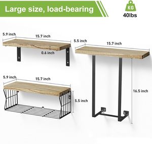 Wall <strong>Shelves</strong> Set Hanging <strong>Rustic</strong> Retro Modern Home Decor Metal Rack Book Storage Wood Mounted Wall Floating Shelf for Living Room - Product Image 3