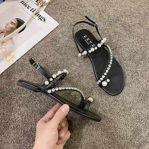 Sandales plates romaines à boucle d'orteil en strass style féerique 2026 pour femmes, grandes tailles, chaussures d'été tendance à assortir aux robes - Product Image 2