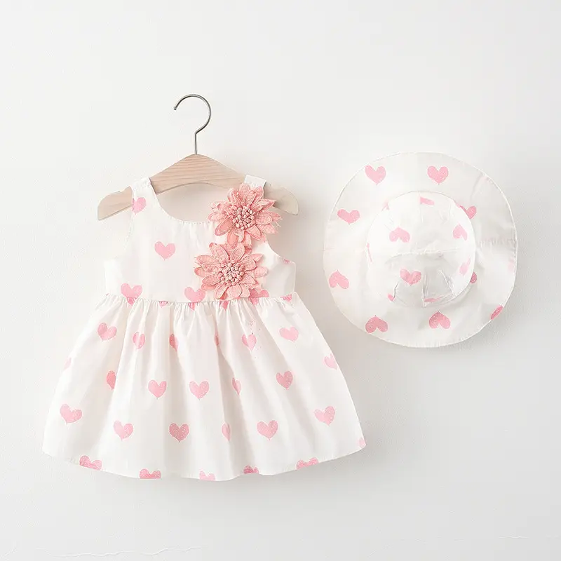 Summer New Design Small Wings Baby Dress kids skirt kid dresses + Straw Hat Sleeveless Baby Girl Cherry Dress