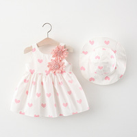Baby Girl's Sleeveless Cherry Dress with Straw Hat