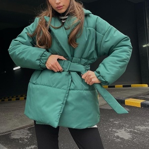 Manteau en coton uni pour femme, nouvelle collection hiver, col épais, taille cintrée, tendance - Product Image 5