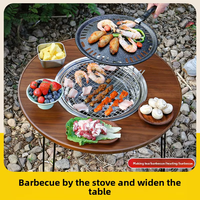 Table de foyer ronde au design moderne avec barbecue intégré, foyer extérieur multifonctionnel à bois pour jardin et camping