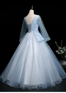 Hellblaue Spitze Schleier Rokoko Ballkleid Langes mittelalter liches Kleid Renaissance Kleid Royal Quince anera Abendkleider