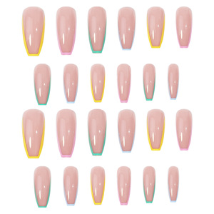 Nuevas pegatinas de <span class=keywords><strong>uñas</strong></span> desmontables de estilo francés arcoíris, a la moda, pre-diseñadas, para manicura, <span class=keywords><strong>uñas</strong></span> postizas de estilo largo, puntas de color sólido - Product Image 4