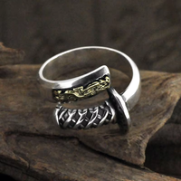 Bague ouverte unisexe en argent sterling 925, style punk, design rétro sabre-soldat, bijou-arme unique, cadeau de fête, troisième partie