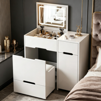 Nouvelle Coiffeuse Moderne Simple en Bois avec Miroir Lumineux, Tiroirs et Chaise – Idéale pour Appartement et Chambre à Coucher