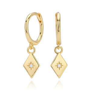 Pendientes de plata 925 para mujer, con diseño de estrella y diamante, minimalistas, con colgante de rombo, para orejas sensibles. - Product Image 1
