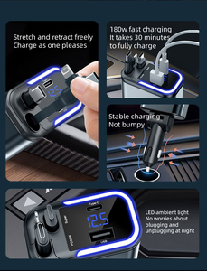 Nuevo <span class=keywords><strong>modelo</strong></span> 120W Cargador de teléfono de coche USB súper rápido Cables retráctiles duales 4 en 1 Luz de pantalla digital de carga de DC12-24V - Product Image 3