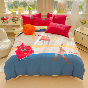 Basketball Theme Polyester Bedsheet Cover 4 Pcs Embroidery Contton Duvet Cover <strong>Bedding</strong> Set for <strong>Teenager</strong> - Product Image 1
